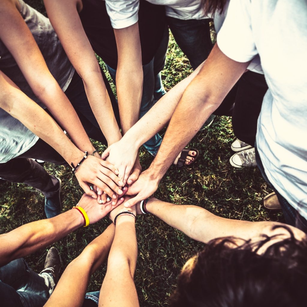 Group of Friends Teamwork, Stack of Hands